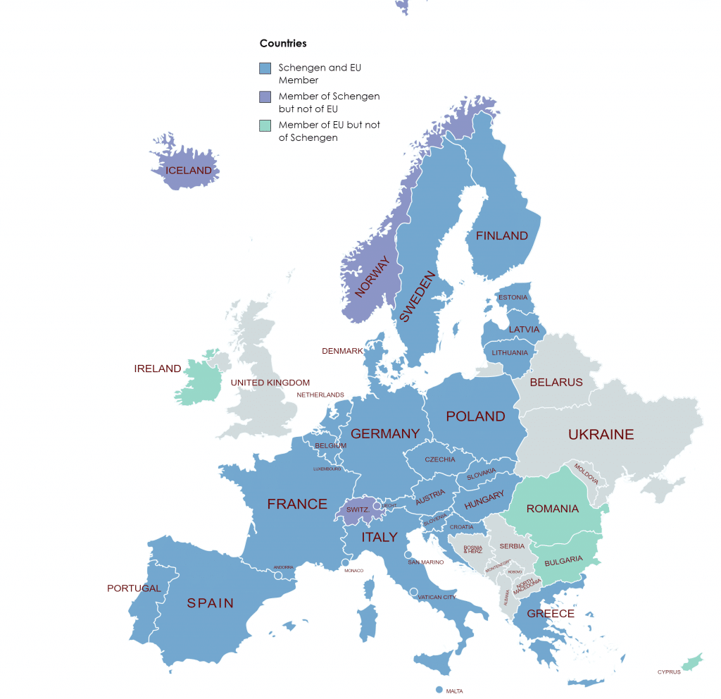 carte des pays de l'espace schengen en 2023