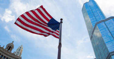 US Flag near Trump Tower in Chicago