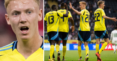 The title "Fått visa alla i landslaget och svenska folket" can be translated into Arabic as:

"تمكن من إظهار الجميع في الفريق الوطني والشعب السويدي"